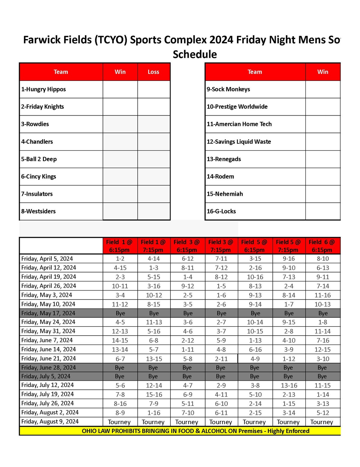 Adult Softball Schedule